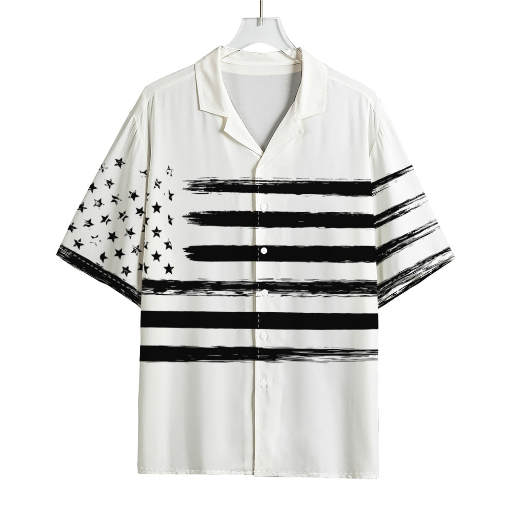 White And Black USA Flag Print Rayon Hawaiian Shirt