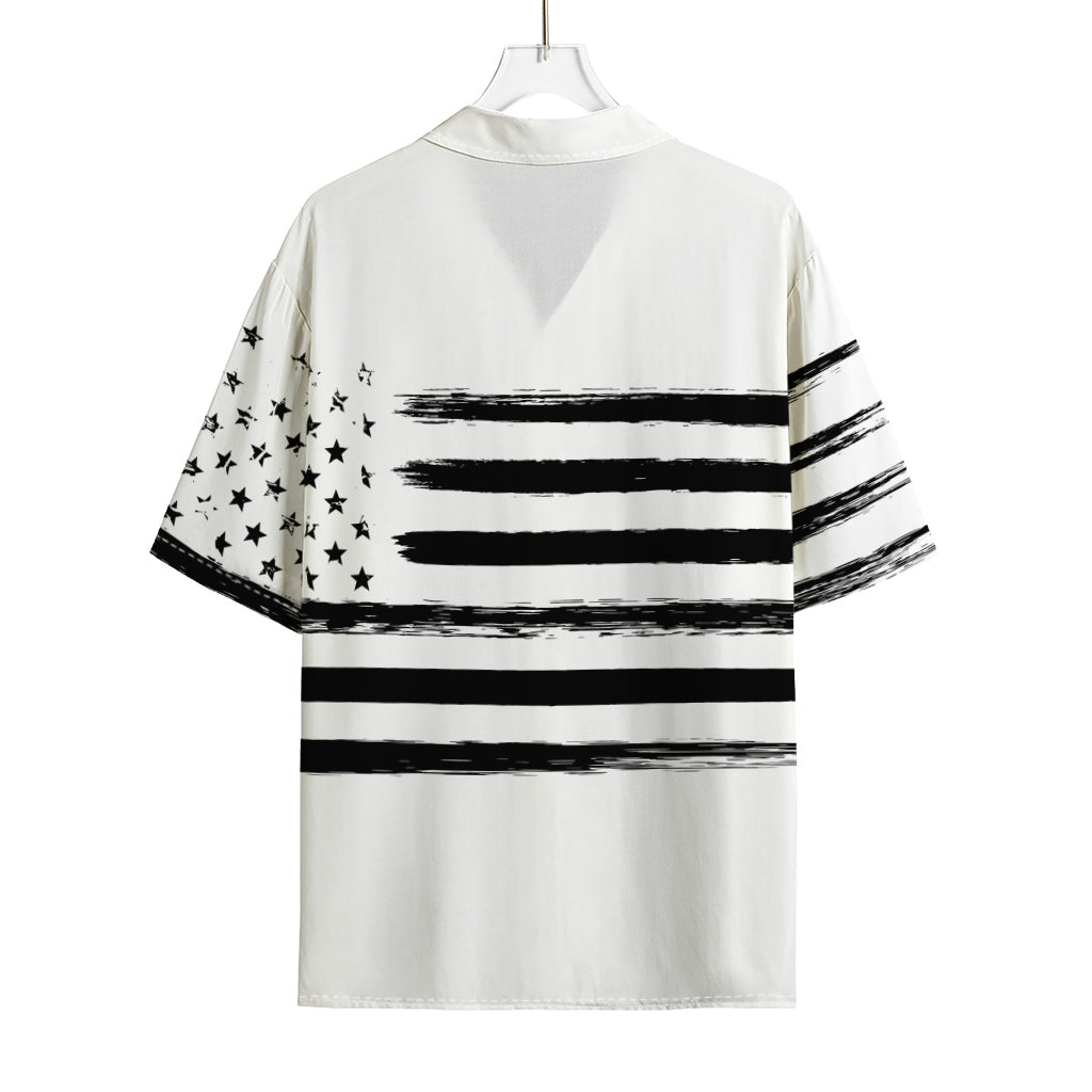 White And Black USA Flag Print Rayon Hawaiian Shirt
