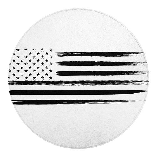 White And Black USA Flag Print Round Blanket