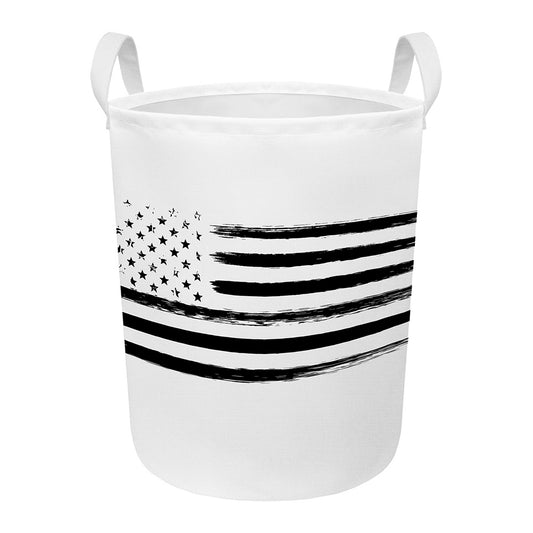White And Black USA Flag Print Round Laundry Basket