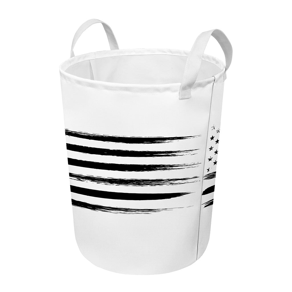 White And Black USA Flag Print Round Laundry Basket