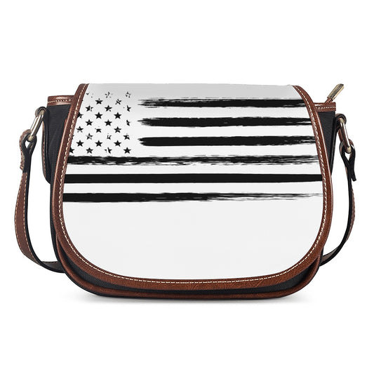 White And Black USA Flag Print Saddle Bag