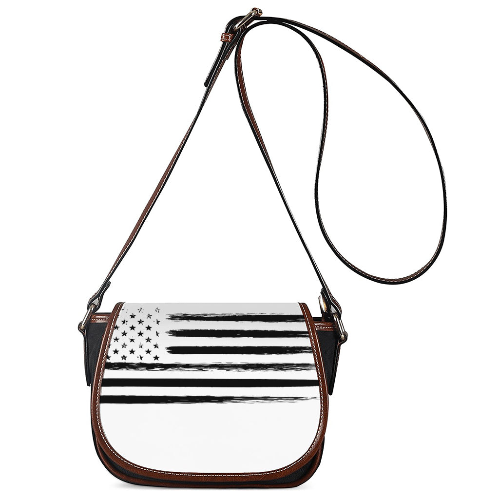 White And Black USA Flag Print Saddle Bag