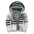 White And Black USA Flag Print Sherpa Lined Zip Up Hoodie