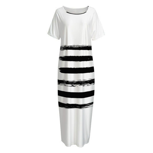 White And Black USA Flag Print Short Sleeve Long Nightdress
