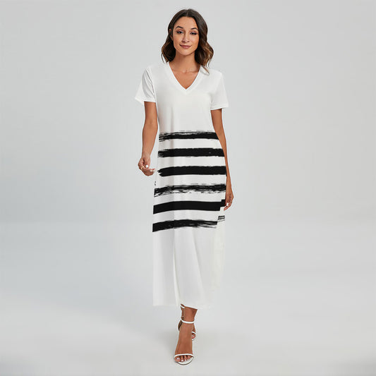 White And Black USA Flag Print Short Sleeve Maxi Dress