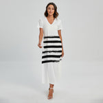 White And Black USA Flag Print Short Sleeve Maxi Dress