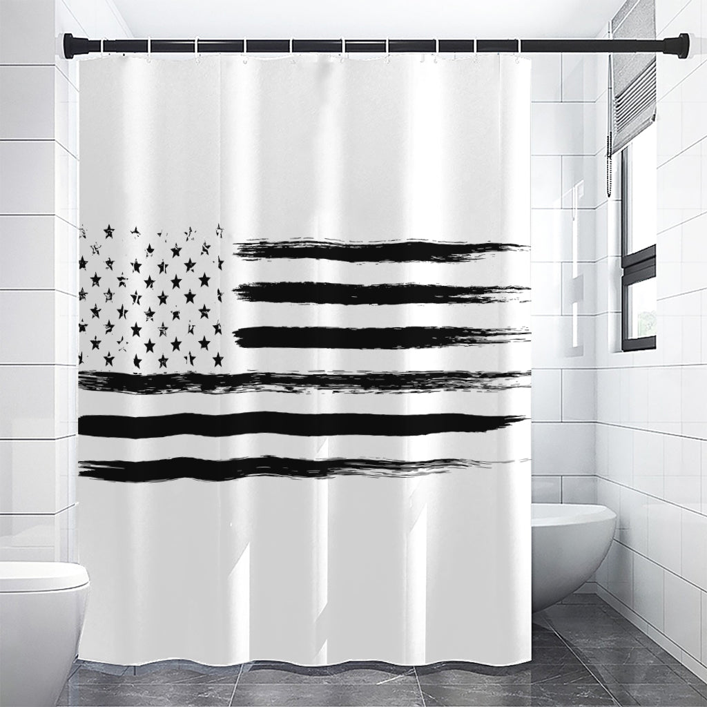 White And Black USA Flag Print Shower Curtain