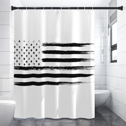 White And Black USA Flag Print Shower Curtain