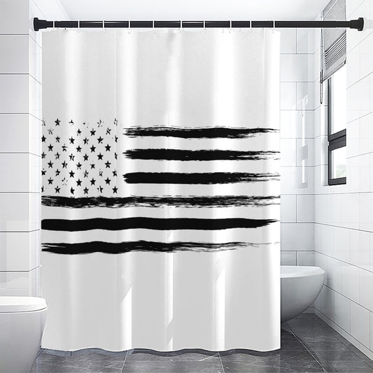 White And Black USA Flag Print Shower Curtain