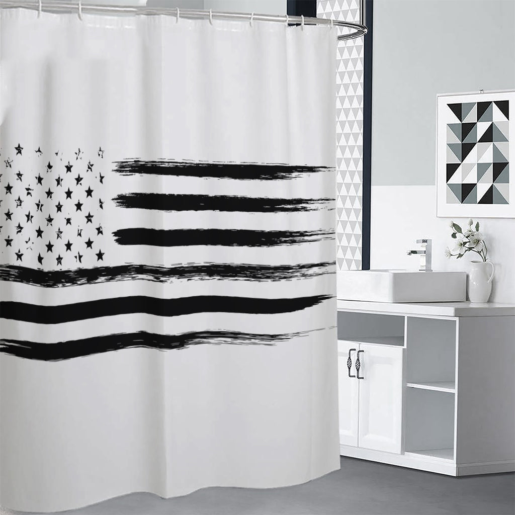 White And Black USA Flag Print Shower Curtain