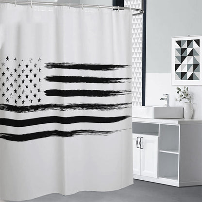 White And Black USA Flag Print Shower Curtain