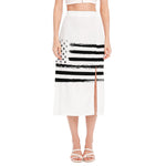 White And Black USA Flag Print Side Slit Midi Skirt