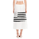 White And Black USA Flag Print Side Slit Midi Skirt