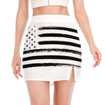 White And Black USA Flag Print Side Slit Mini Skirt