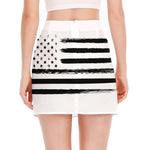 White And Black USA Flag Print Side Slit Mini Skirt