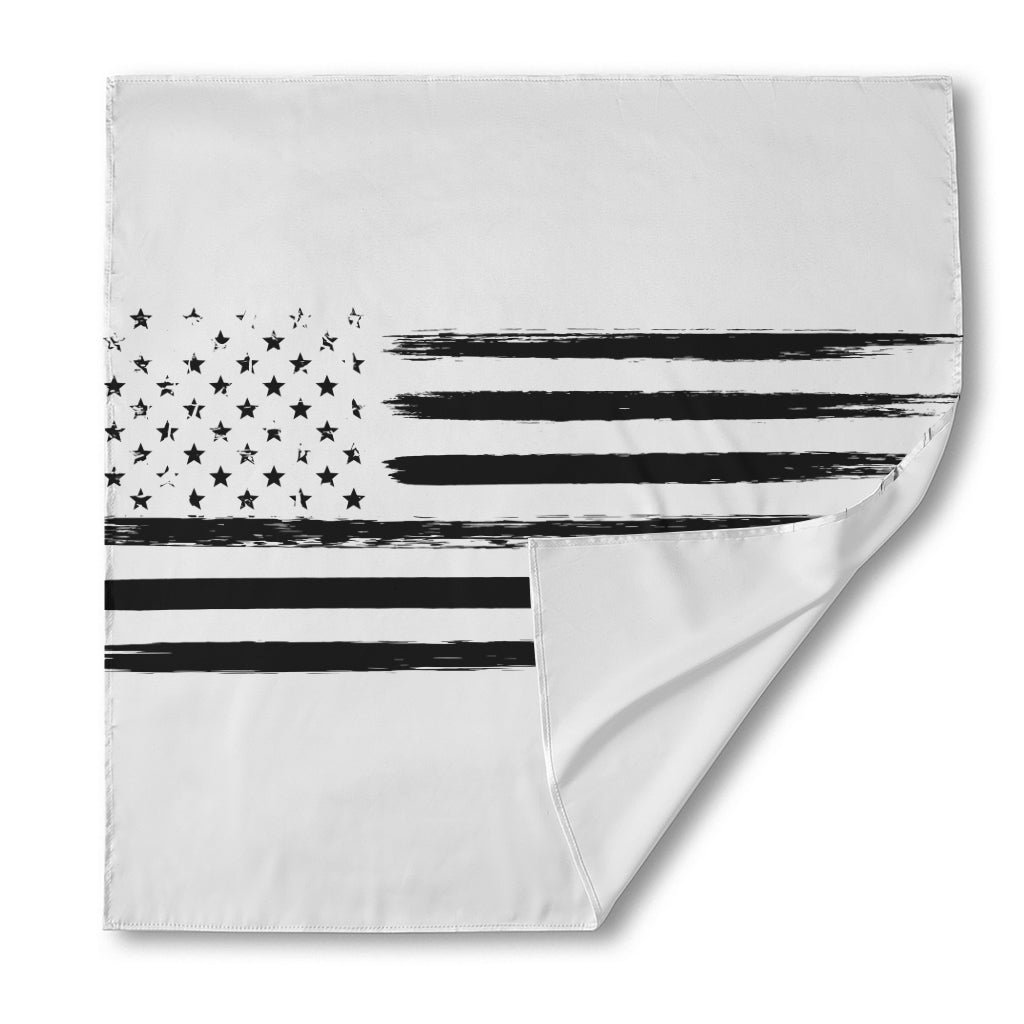 White And Black USA Flag Print Silk Bandana