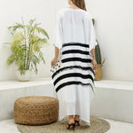 White And Black USA Flag Print Silk V-Neck Kaftan Dress