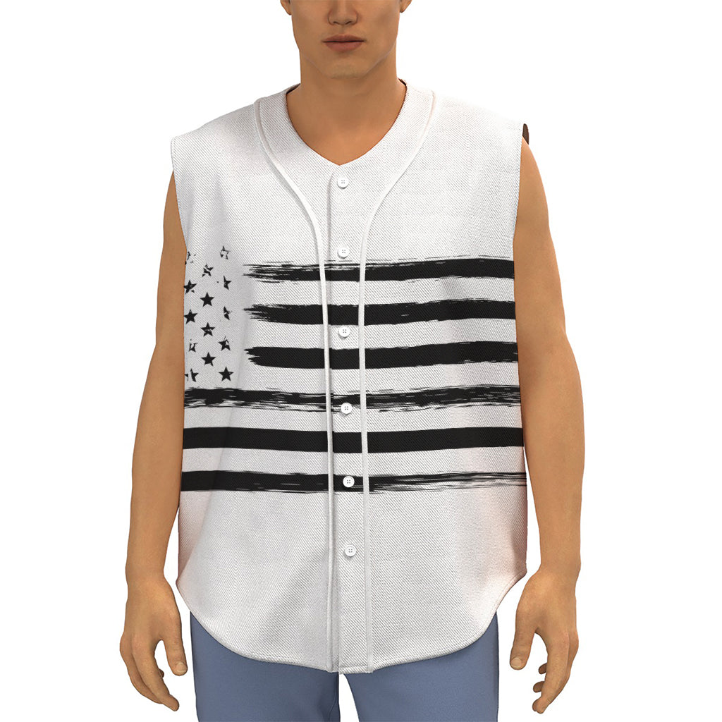 White And Black USA Flag Print Sleeveless Baseball Jersey