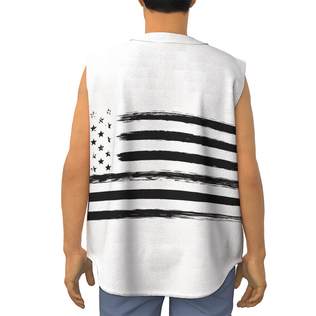 White And Black USA Flag Print Sleeveless Baseball Jersey