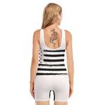 White And Black USA Flag Print Sleeveless One Piece Swimsuit