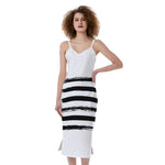 White And Black USA Flag Print Slim Fit Midi Cami Dress