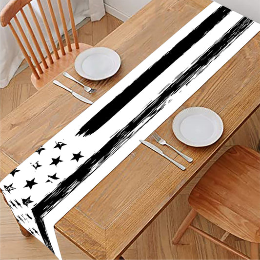 White And Black USA Flag Print Table Runner