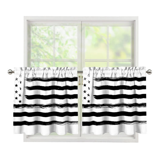 White And Black USA Flag Print Tier Curtains