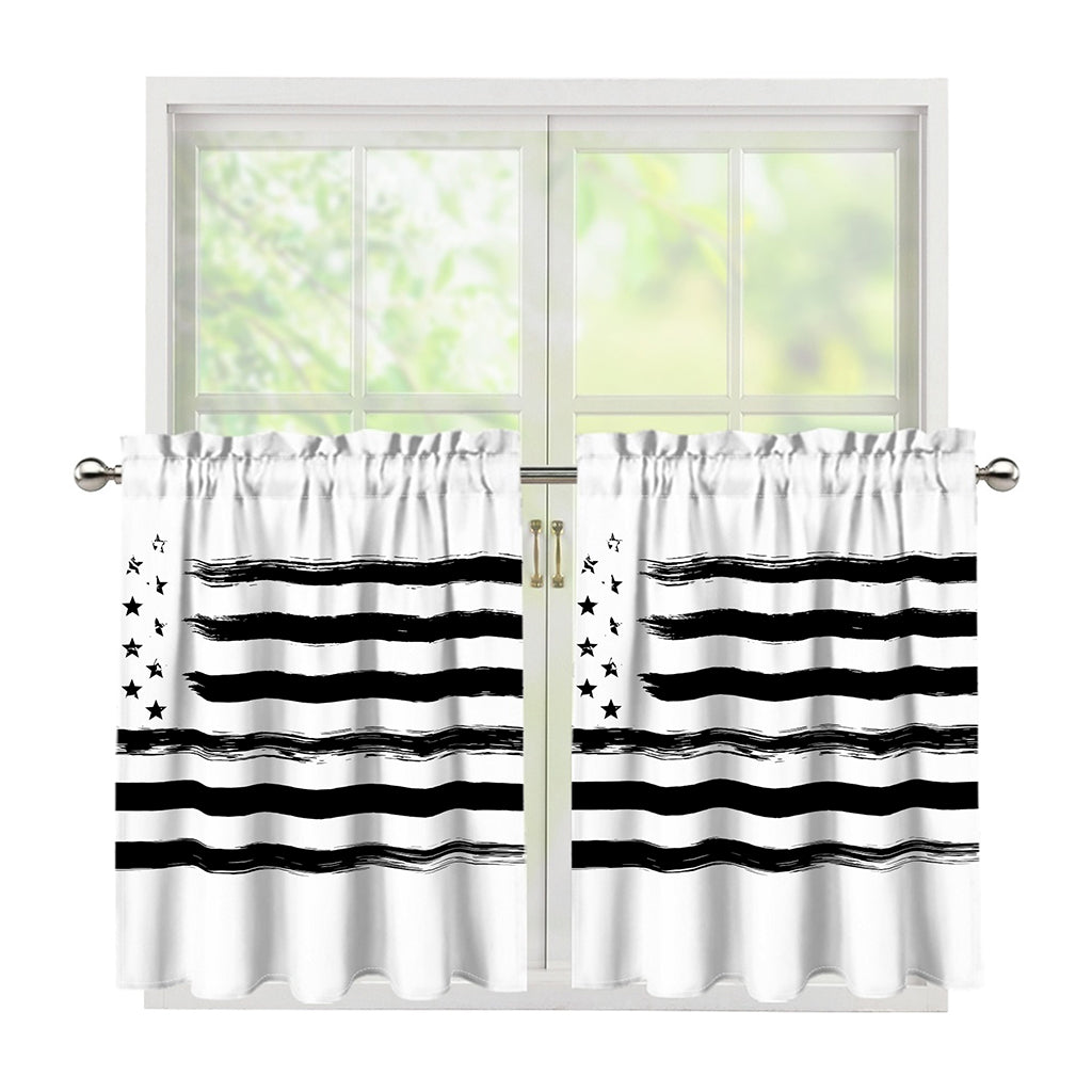 White And Black USA Flag Print Tier Curtains
