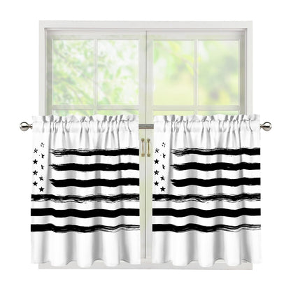 White And Black USA Flag Print Tier Curtains