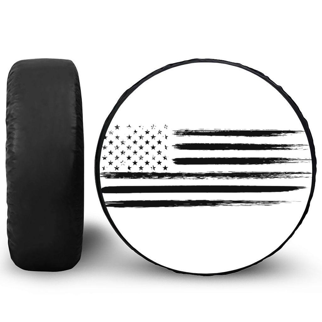 White And Black USA Flag Print Tire Cover