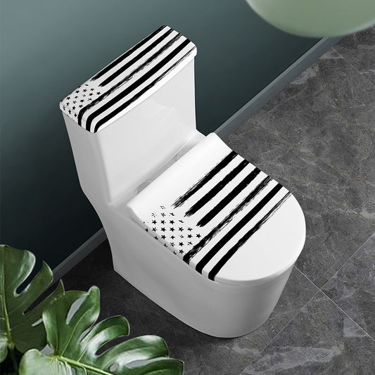 White And Black USA Flag Print Toilet Lid And Tank Cover Set