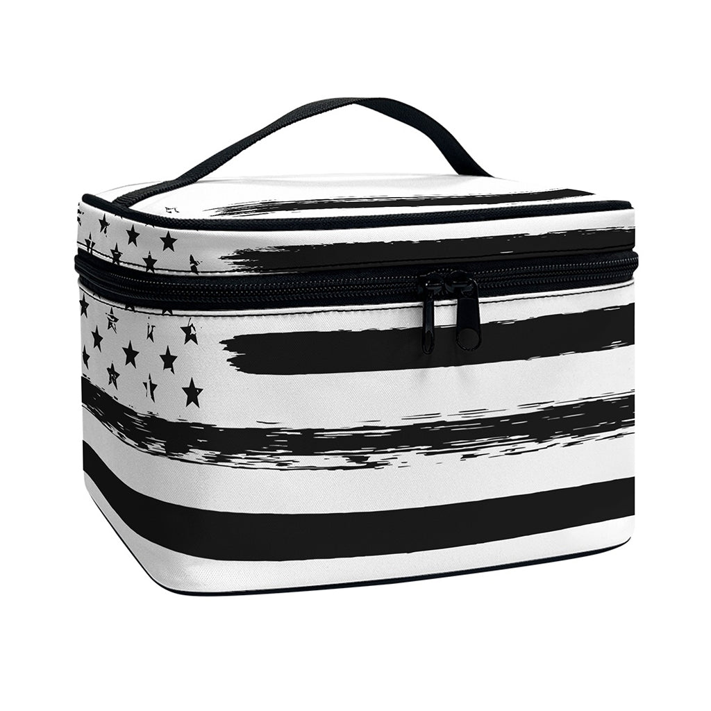 White And Black USA Flag Print Travel Makeup Bag
