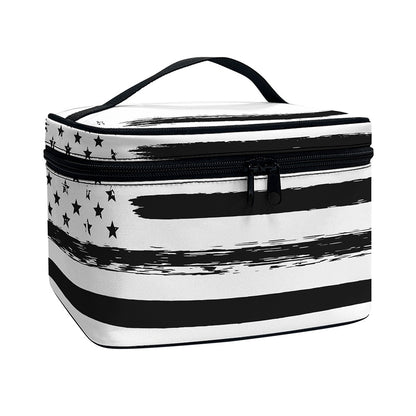 White And Black USA Flag Print Travel Makeup Bag