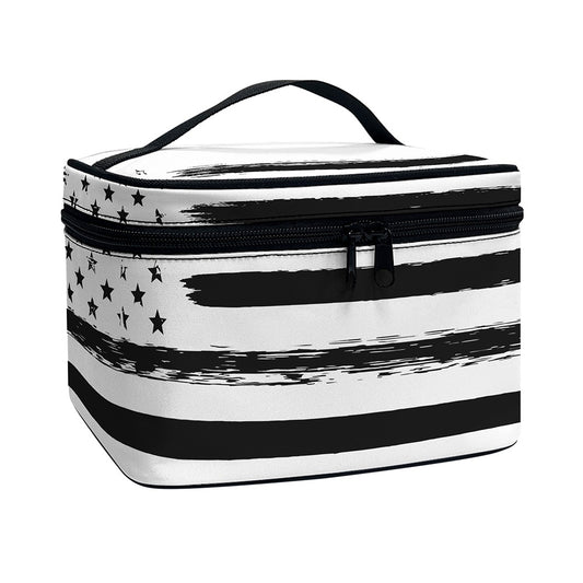 White And Black USA Flag Print Travel Makeup Bag