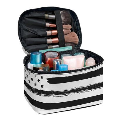 White And Black USA Flag Print Travel Makeup Bag