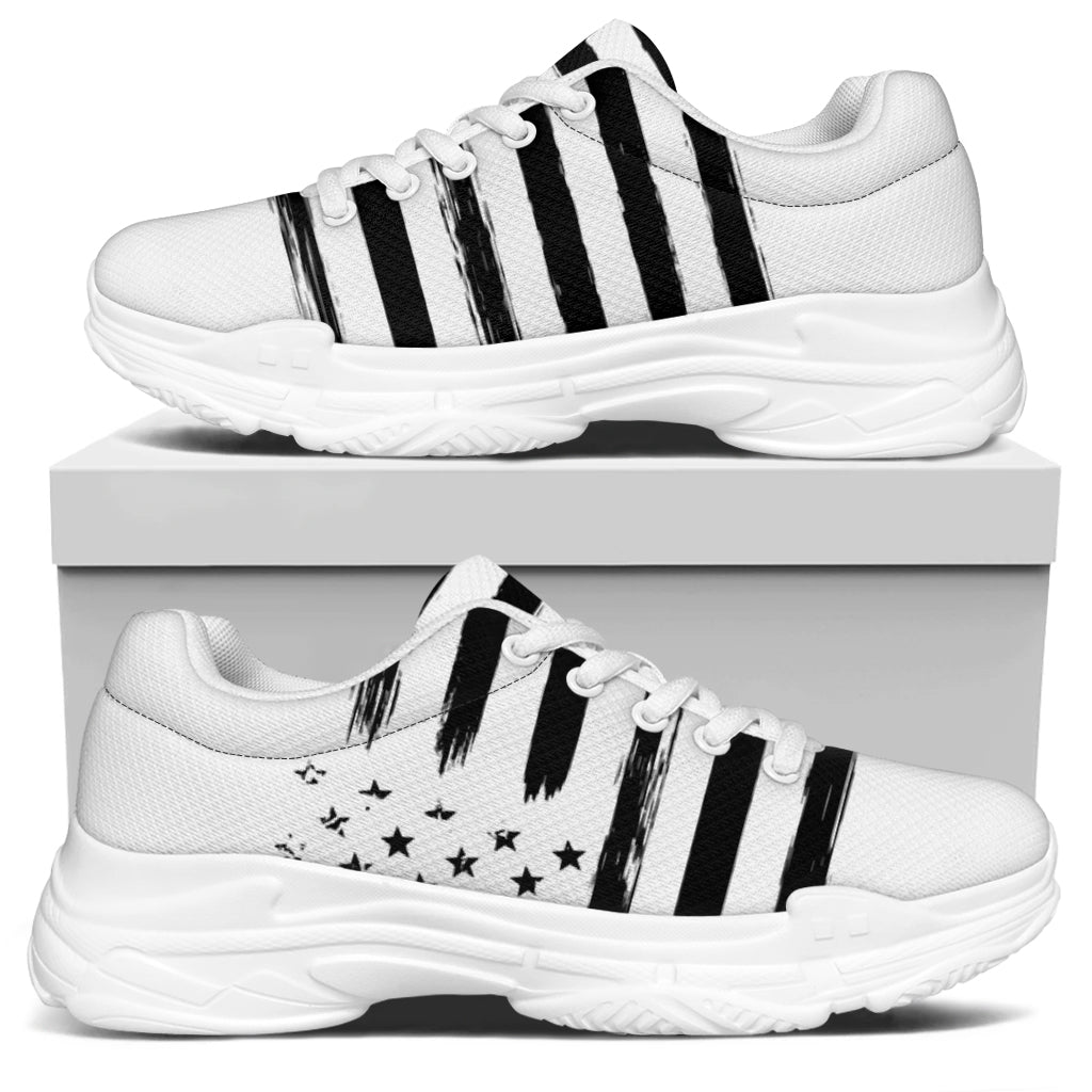 White And Black USA Flag Print White Chunky Shoes