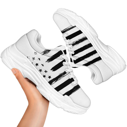 White And Black USA Flag Print White Chunky Shoes