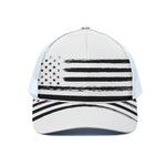 White And Black USA Flag Print White Mesh Trucker Cap