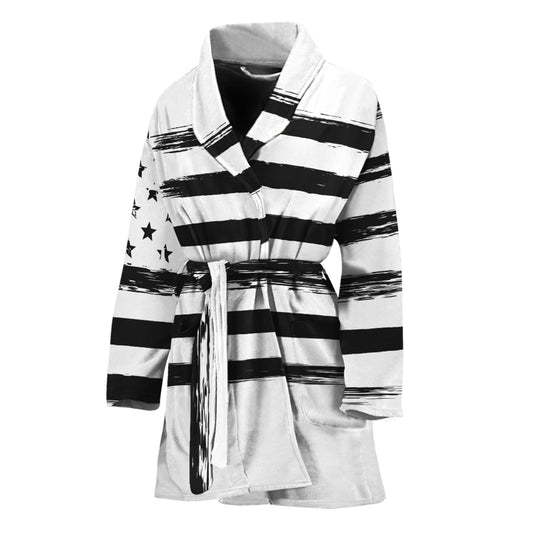 White And Black USA Flag Print Women's Bathrobe
