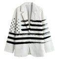 White And Black USA Flag Print Women's Blazer