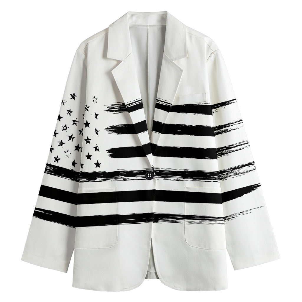White And Black USA Flag Print Women's Blazer