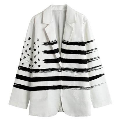 White And Black USA Flag Print Women's Blazer