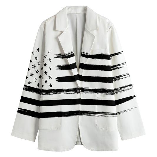White And Black USA Flag Print Women's Blazer