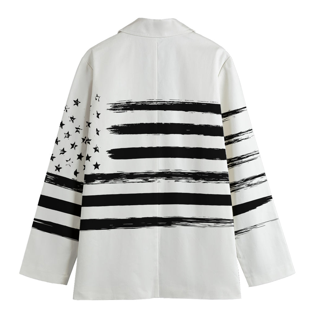 White And Black USA Flag Print Women's Blazer