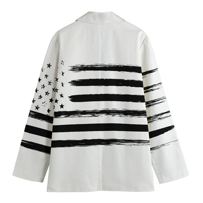 White And Black USA Flag Print Women's Blazer