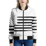 White And Black USA Flag Print Women's Bomber Jacket