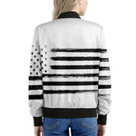 White And Black USA Flag Print Women's Bomber Jacket