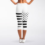 White And Black USA Flag Print Women's Capri Leggings