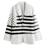 White And Black USA Flag Print Women's Cotton Blazer